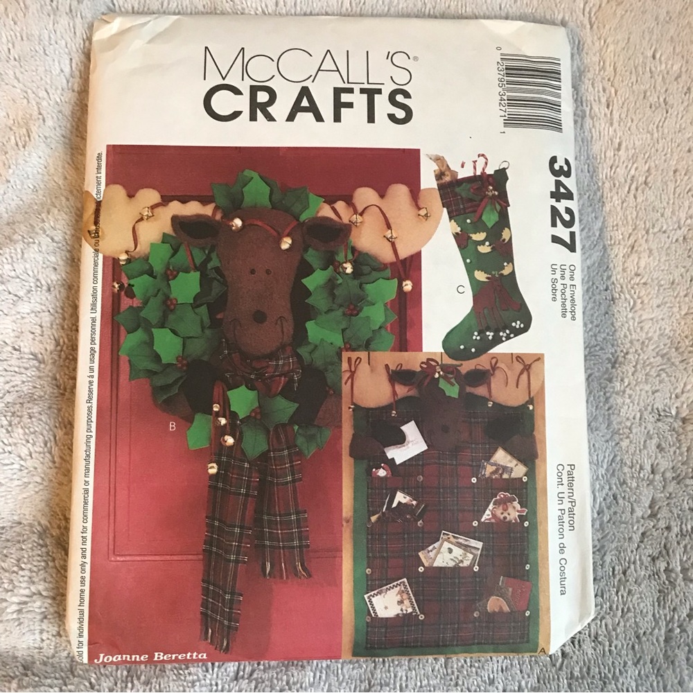 McCall's Crafts Stocking Moose Card Holder Wreath 3427 Sewing Pattern New